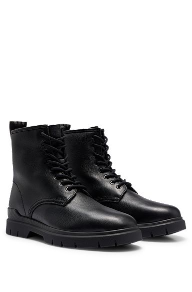 Grained-leather half boots with logo tape, Black