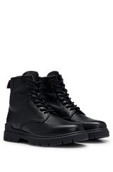 Grained-leather half boots with signature pull loop, Black