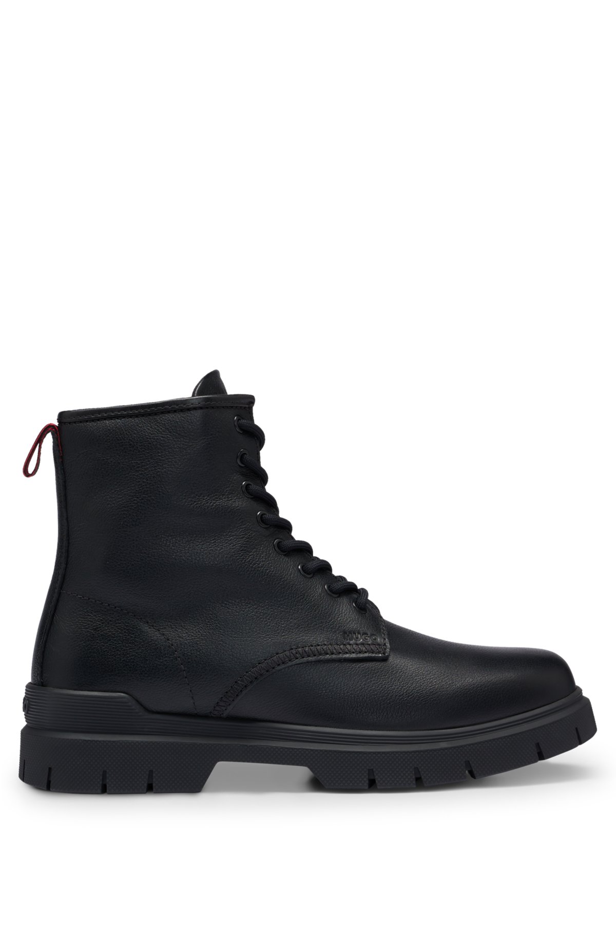HUGO - Grained-leather half boots with signature pull loop