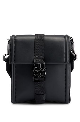 Reporter bag with stacked-logo buckle, Black