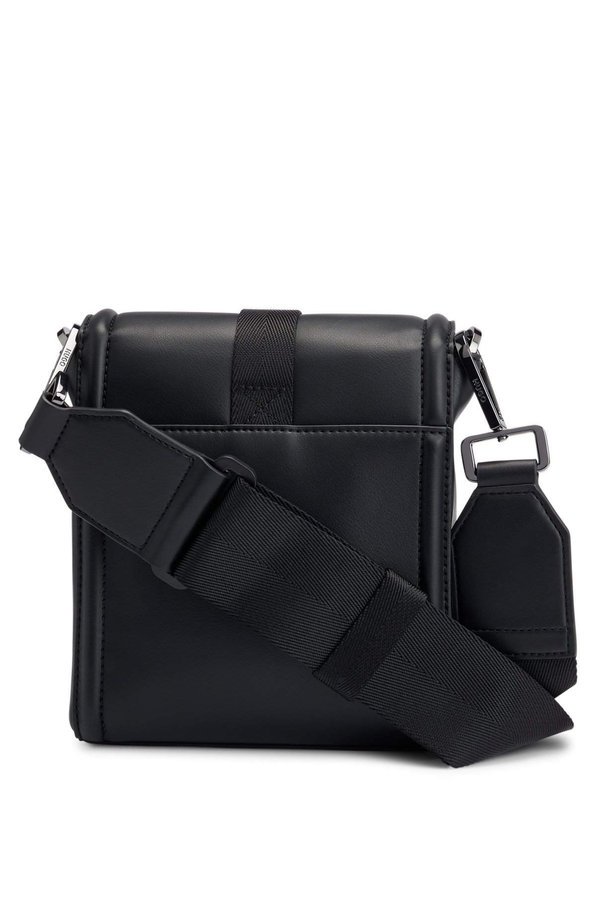 Reporter bag with stacked-logo buckle, Black