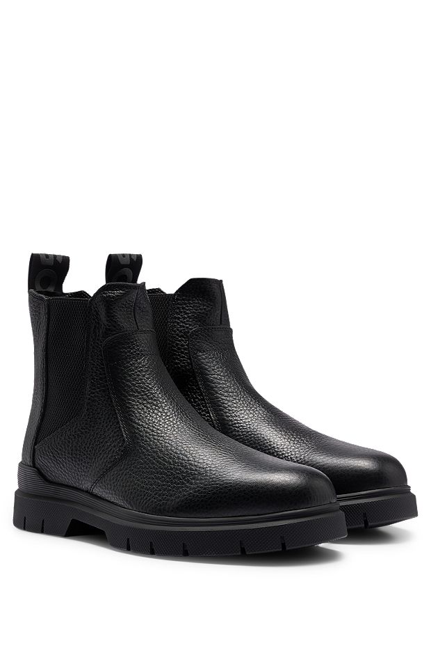 Grained-leather Chelsea boots with logo tape, Black