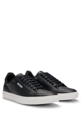 Faux-leather trainers with contrast logos, Black