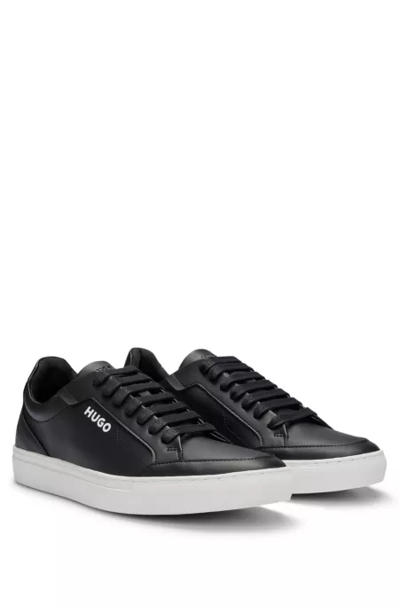 Faux-leather trainers with contrast logos