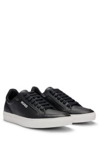 Faux-leather trainers with contrast logos, Black