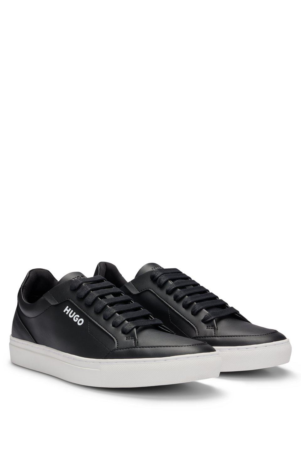 Faux-leather trainers with contrast logos