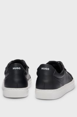 Faux-leather trainers with contrast logos, Black