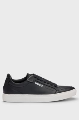 Faux-leather trainers with contrast logos, Black