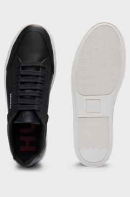 Faux-leather trainers with contrast logos, Black