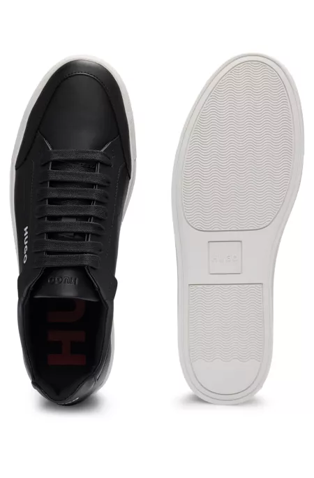 Faux-leather trainers with contrast logos