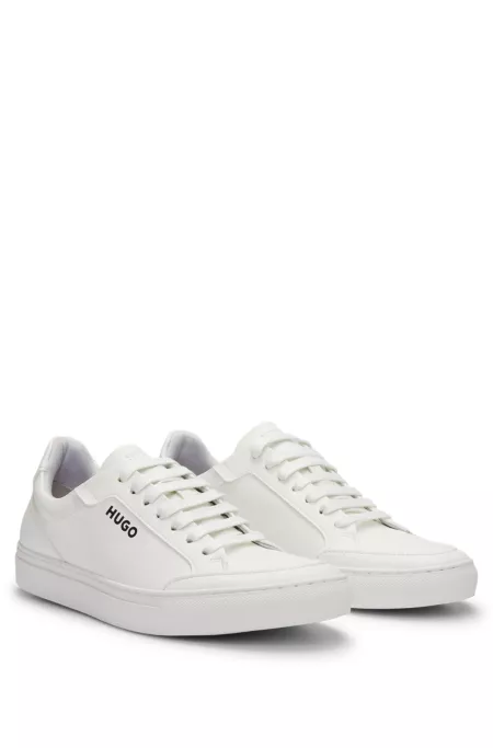 Faux-leather trainers with contrast logos