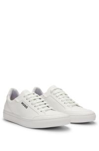 Faux-leather trainers with contrast logos, White