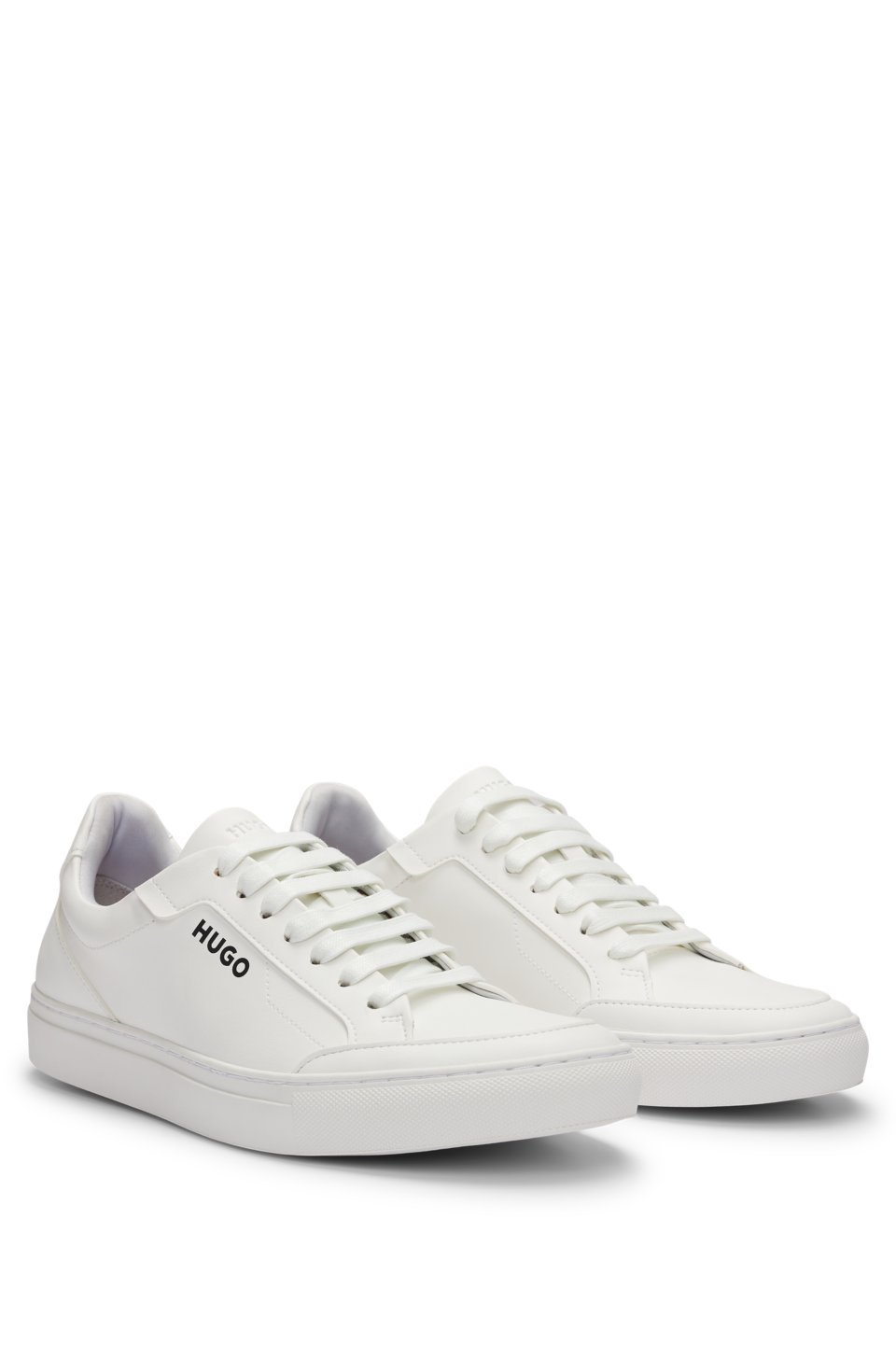 Faux-leather trainers with contrast logos