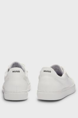 Faux-leather trainers with contrast logos, White