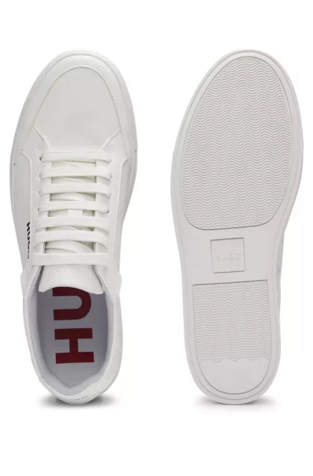 Faux-leather trainers with contrast logos