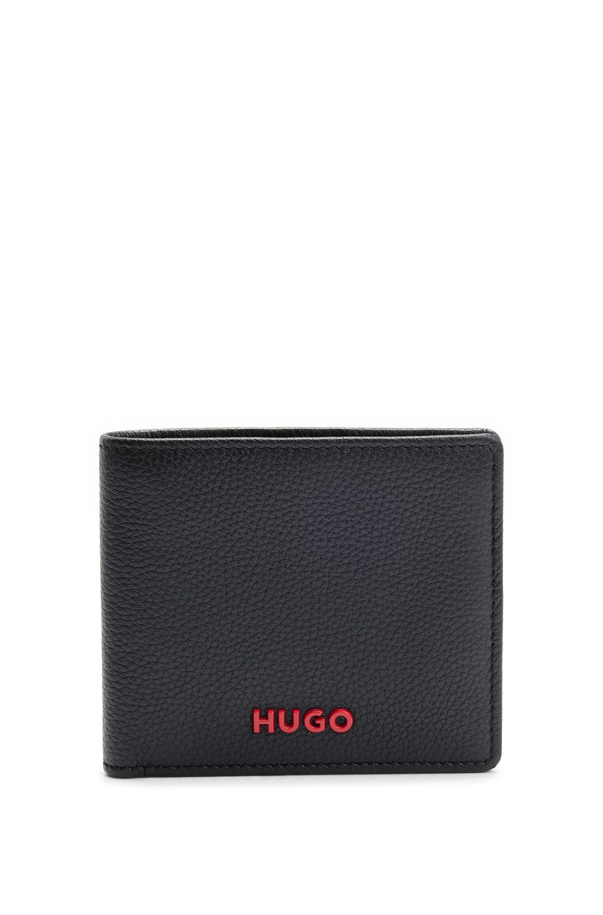 Grained-leather wallet with red logo lettering, Black