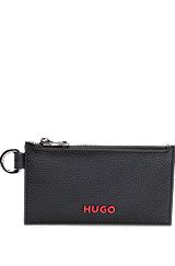 Coin case in grained leather with logo detailing, Black
