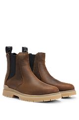 Leather Chelsea boots with logo-tape trim, Dark Brown