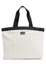 Faux-shearling tote bag with logo details, White