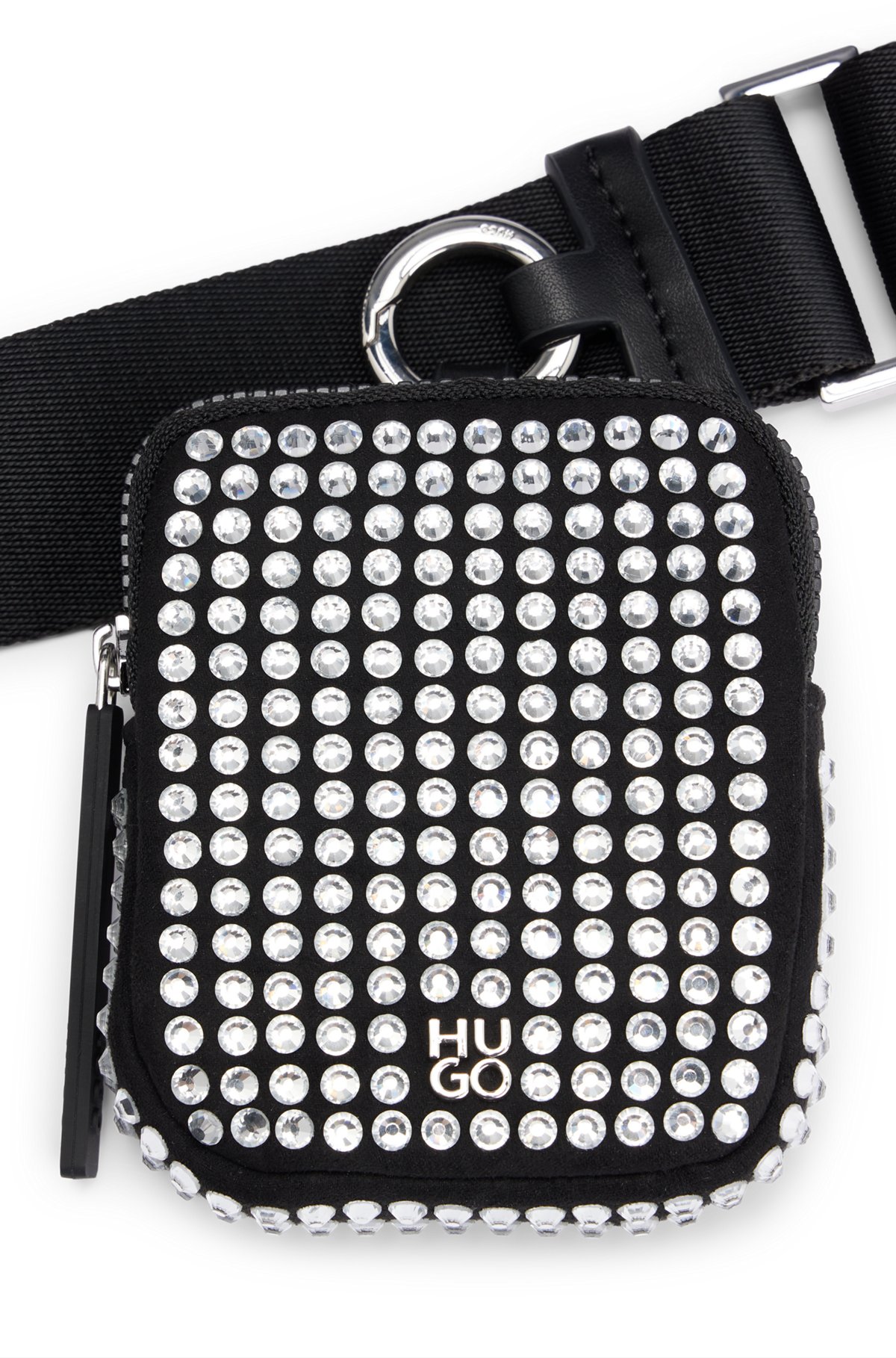 HUGO - Crystal-studded faux-suede crossbody bag with mini pouch