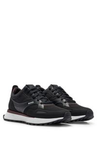 Mixed-material trainers with faux-leather trims, Black