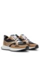 Mixed-material trainers with faux-leather trims, Brown