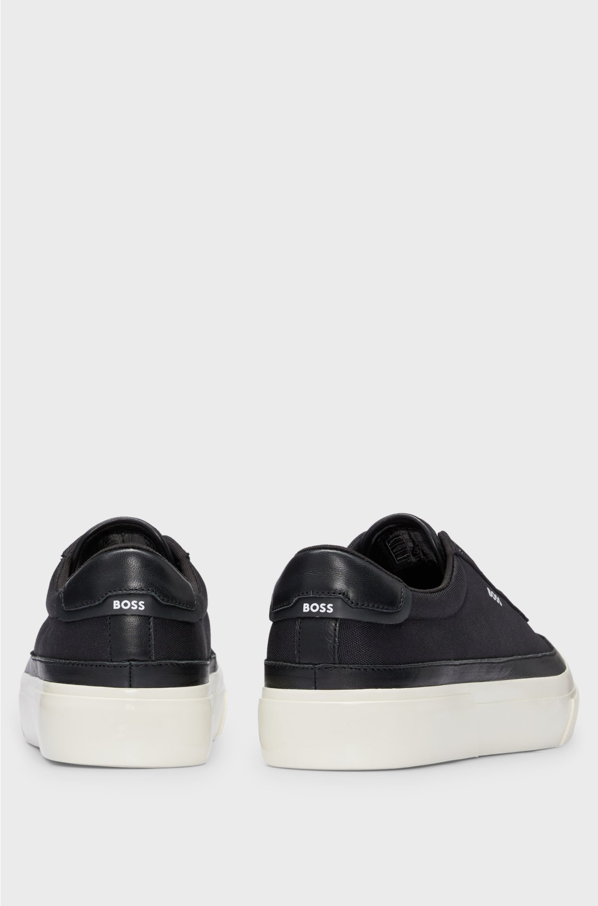 Canvas cupsole lace-up trainers with leather trims, Black