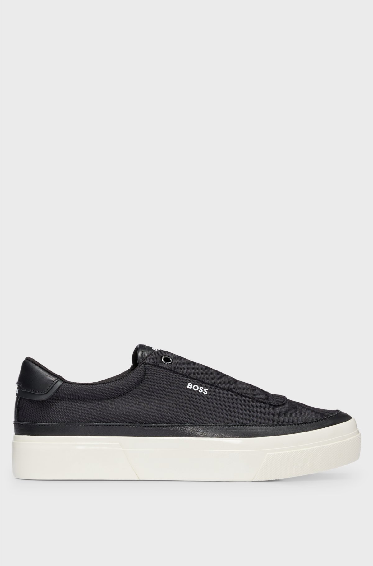 Canvas cupsole lace-up trainers with leather trims, Black