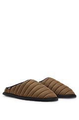 Quilted-nylon slippers with rubber sole, Dark Green