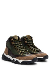 Hiking-inspired boots in suede and leather, Dark Green