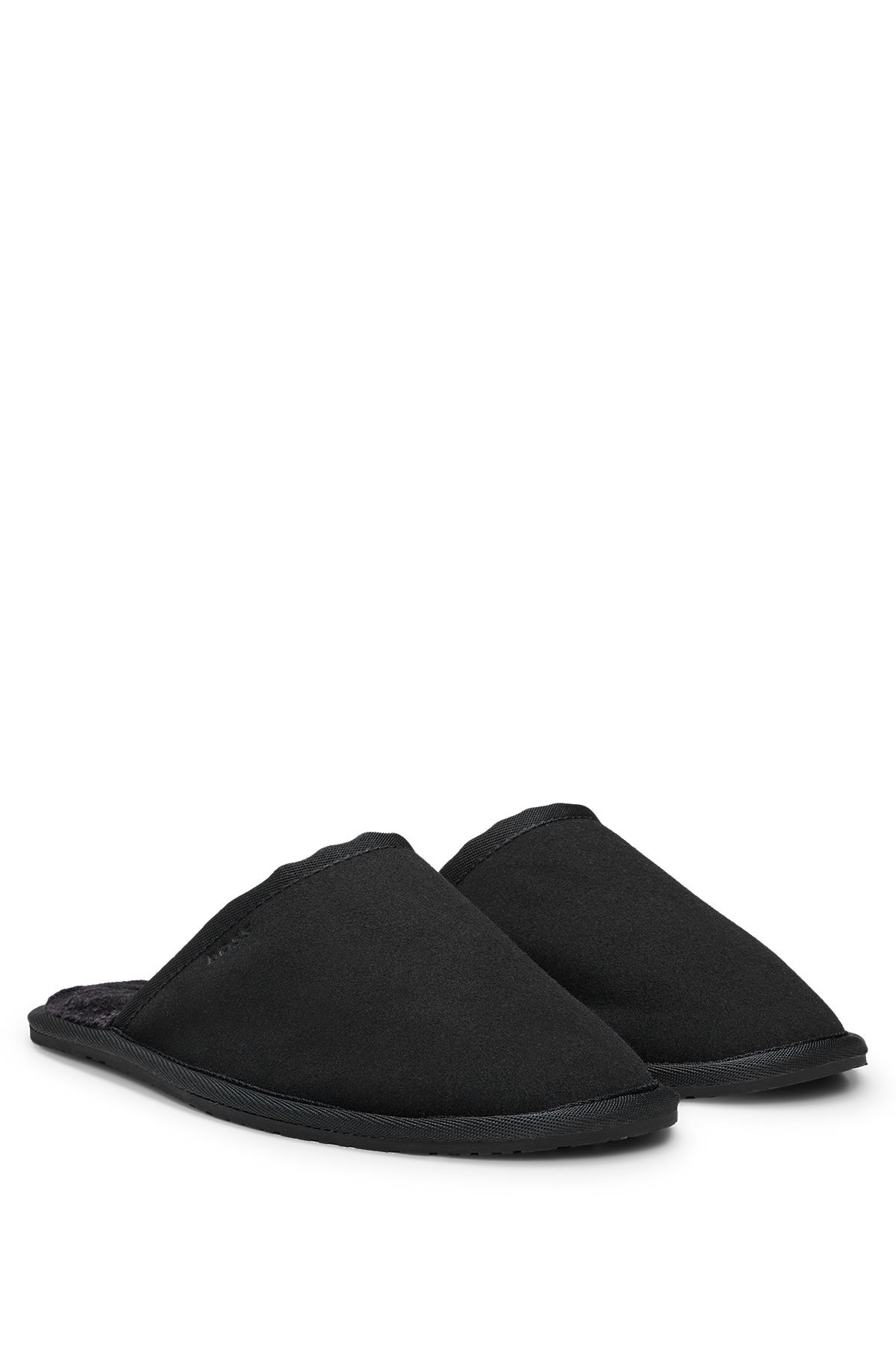 Faux-suede slippers with rubber sole, Black