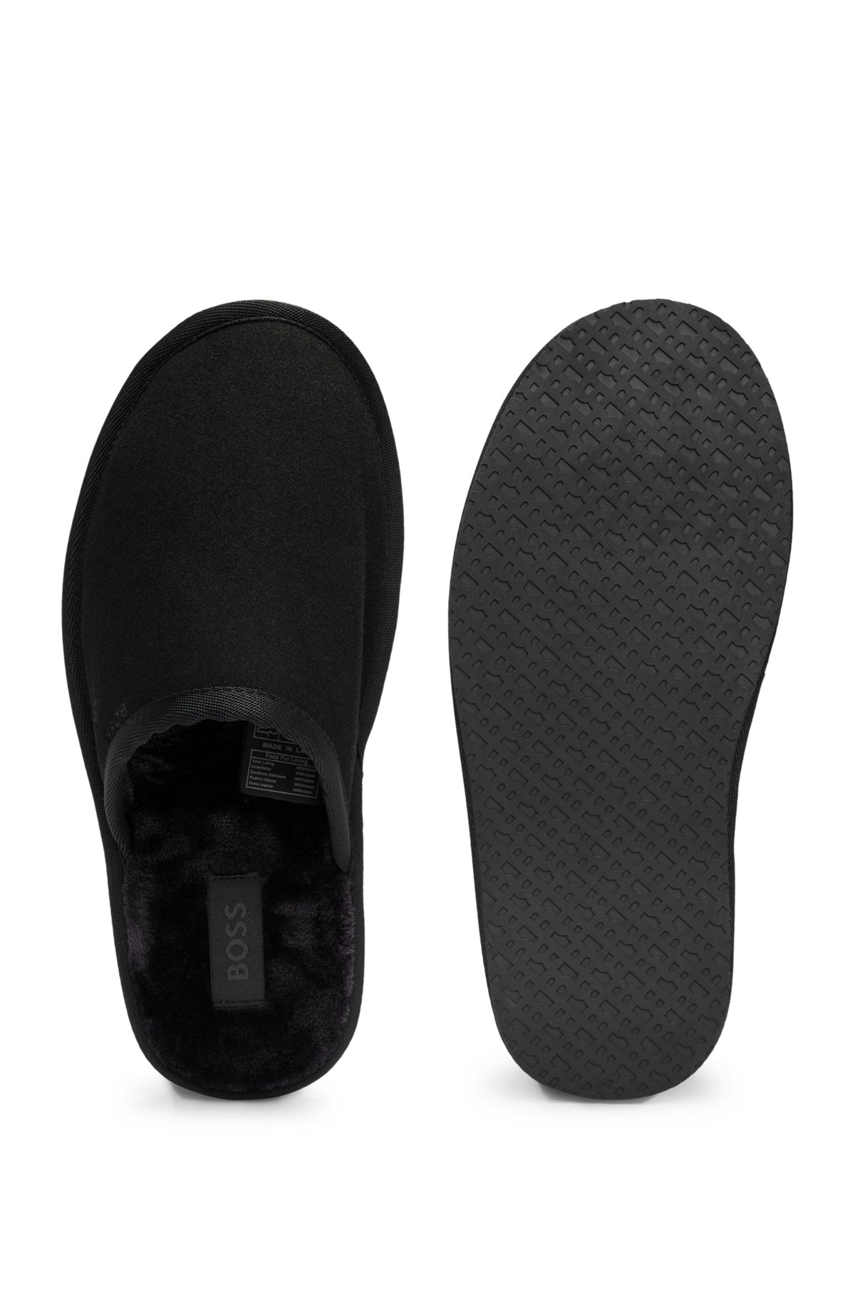 Faux-suede slippers with rubber sole, Black