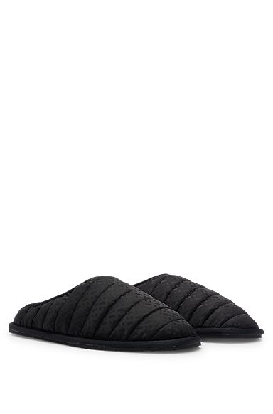 Monogram-jacquard slippers with rubber sole, Black