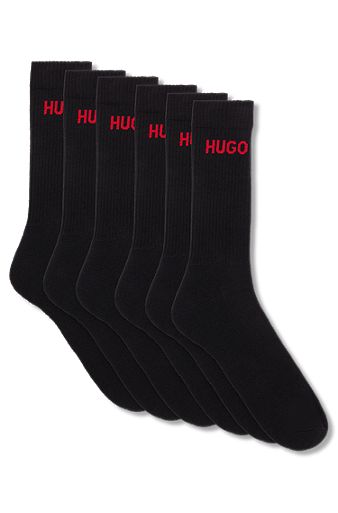 Six-pack of cotton-blend short socks with logos, Black