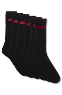 Lot de six paires de chaussettes courtes en coton mélangé à logos, Noir