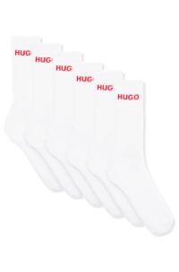 Lot de six paires de chaussettes courtes en coton mélangé à logos, Blanc