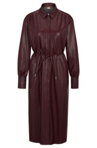 Relaxed-fit shirt dress in embossed fabric, Dark Red
