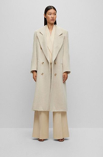 Pinstripe oversized-fit coat in alpaca and wool, White