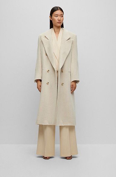 Pinstripe oversized-fit coat in alpaca and wool, White