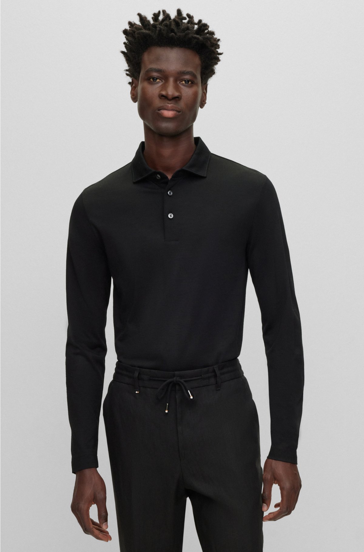 Super Slim Fit Long Sleeve Polo Shirt Black