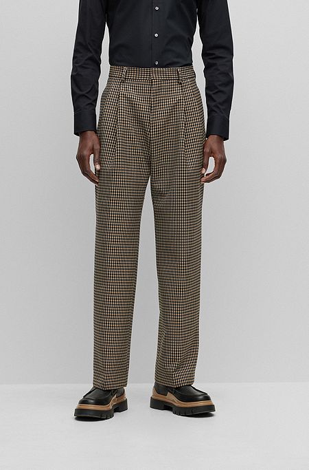Relaxed-fit trousers in checked stretch cloth, Beige
