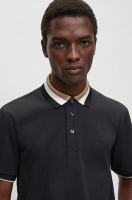 BOSS Mercerisedcotton polo shirt with signaturestripe collar