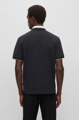 BOSS - Mercerised-cotton polo shirt with signature-stripe collar