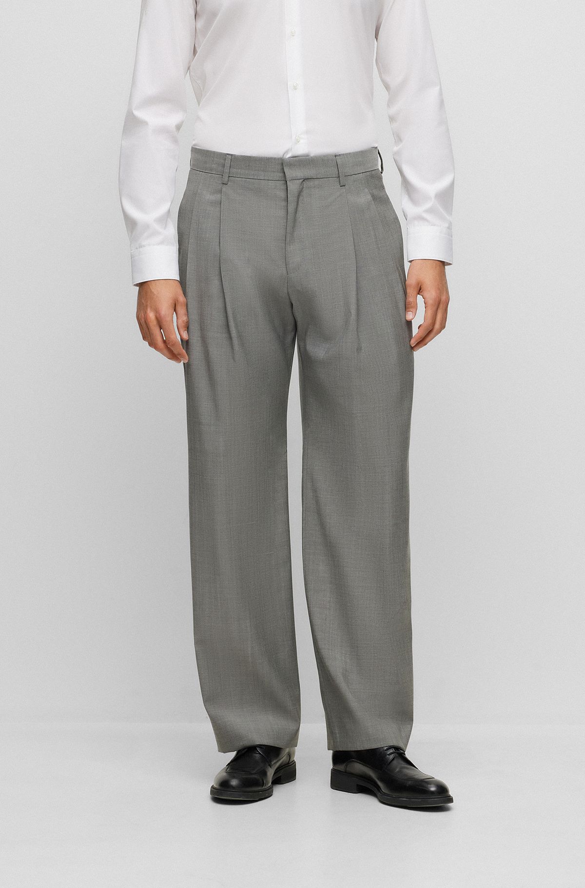 Relaxed-fit trousers in mohair-look virgin wool, Dark Grey