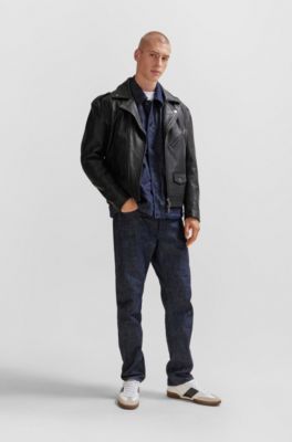 BOSS - Regular-fit jacket in buffalo leather with branded snaps 