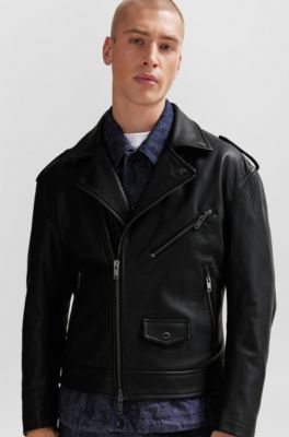 BOSS Regularfit jacket in buffalo leather with branded snaps