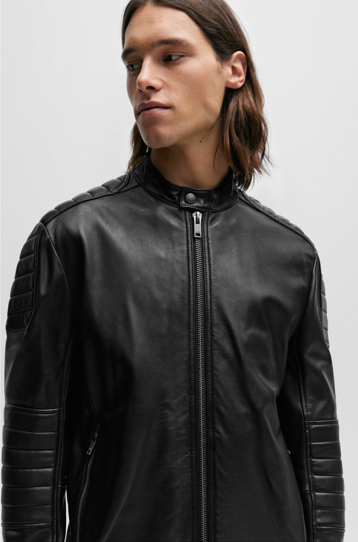 BOSS - Regular-fit jacket in lamb quilting leather with detail