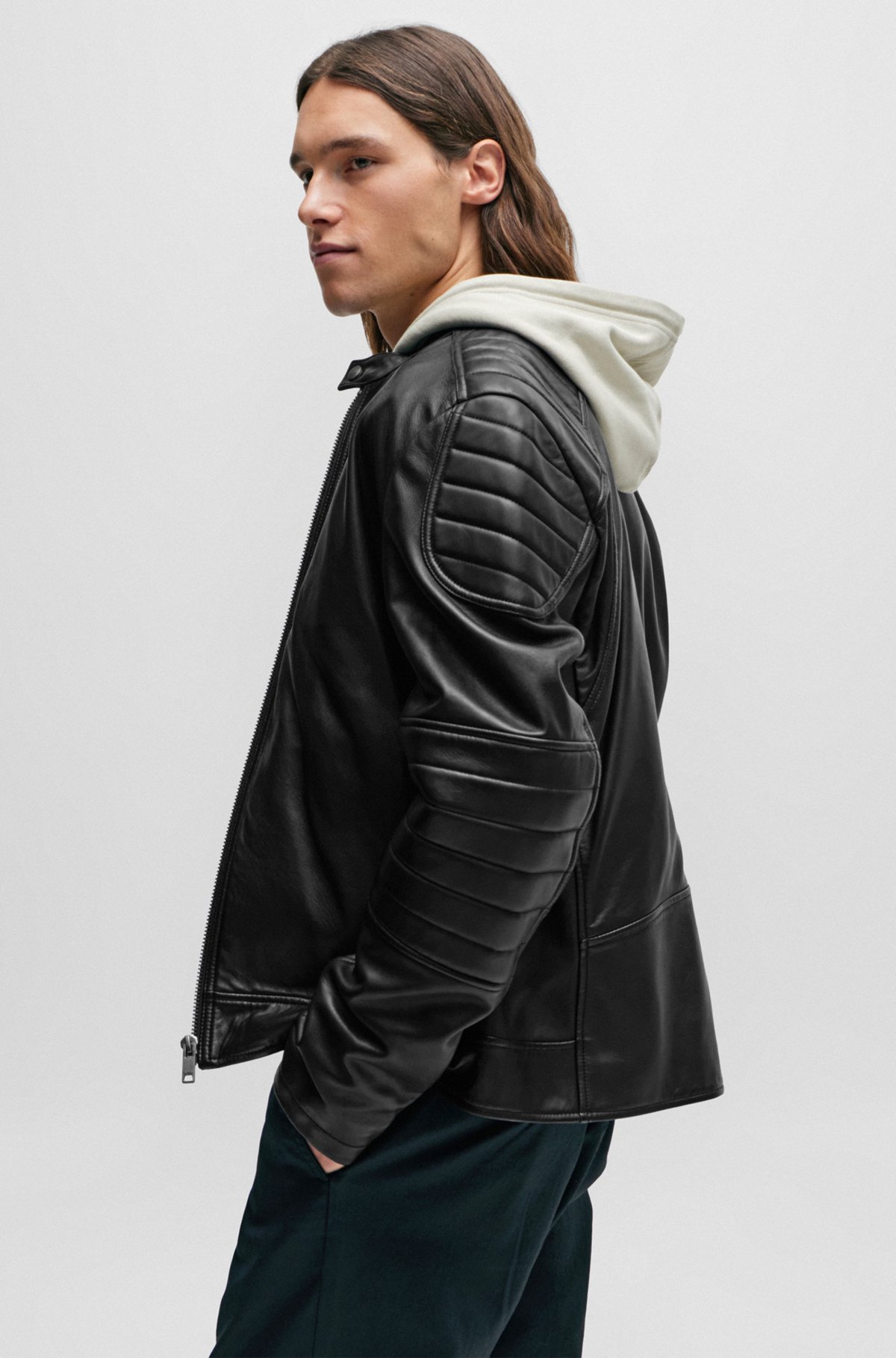 BOSS - Regular-fit jacket in lamb leather with quilting detail