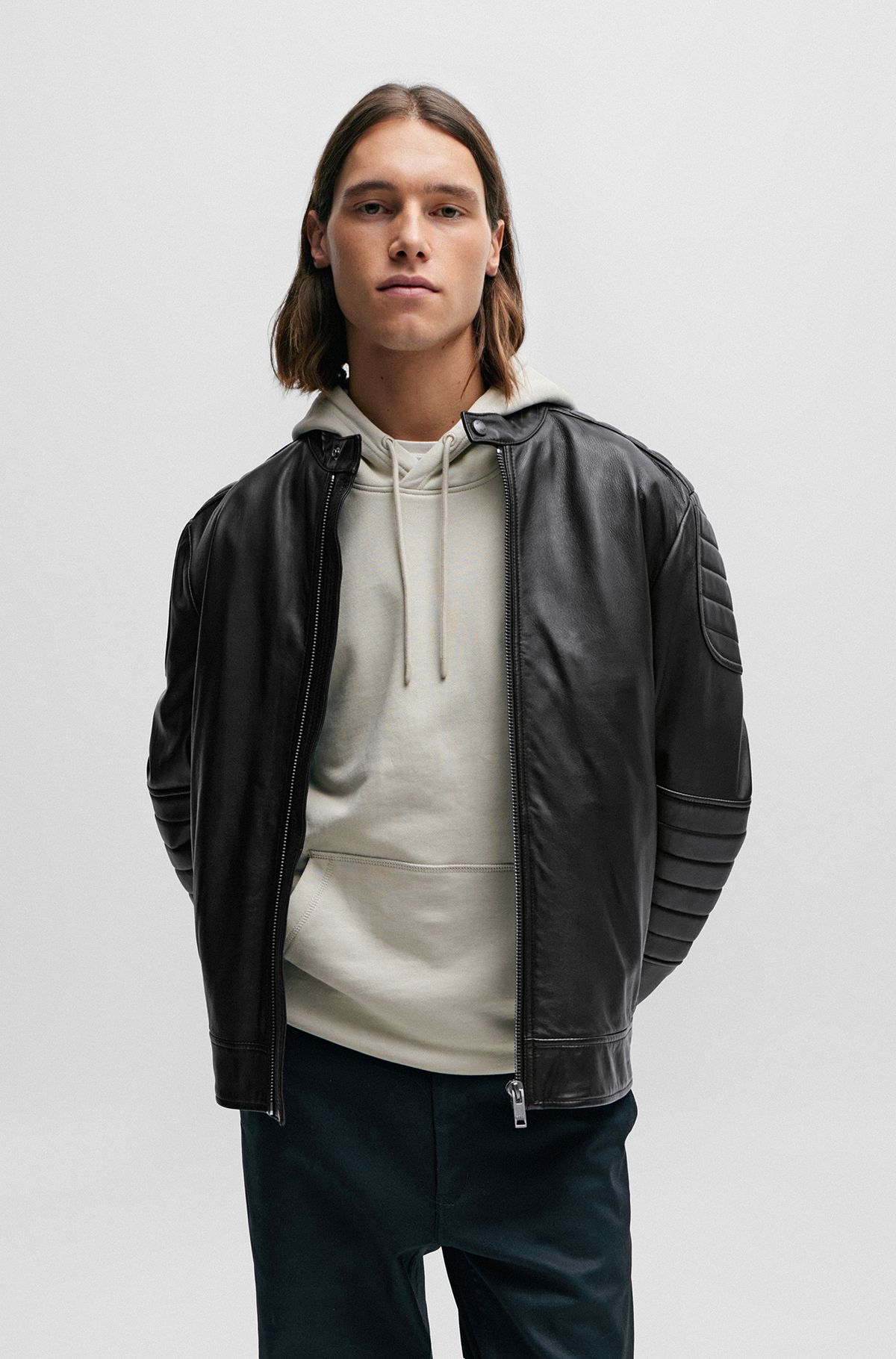 BOSS - Regular-fit detail jacket with in lamb quilting leather