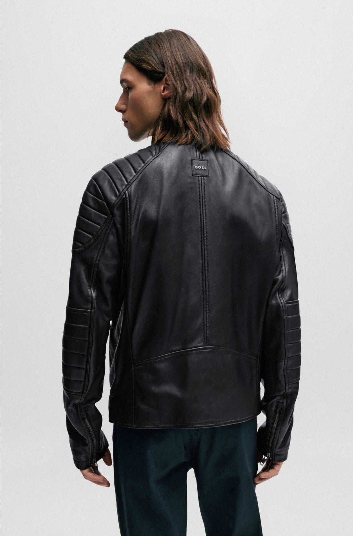 BOSS - Regular-fit leather detail with quilting in jacket lamb